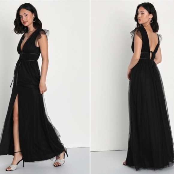 LULU's Prom Wedding Tulle Mesh Empire Waist Romantic Flowy Maxi Dress - Picture 2 of 4